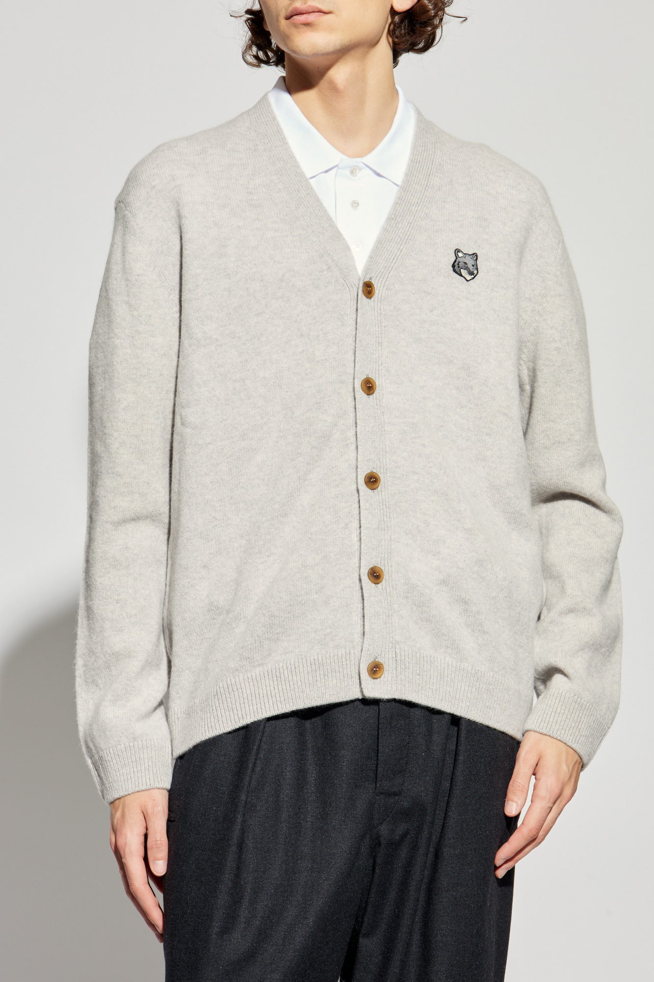 maison kitsune パッチワークカーディガン ダブルボールドフォックスヘッドパッチ レギュラー カーディガン